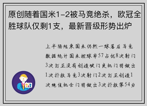 原创随着国米1-2被马竞绝杀，欧冠全胜球队仅剩1支，最新晋级形势出炉