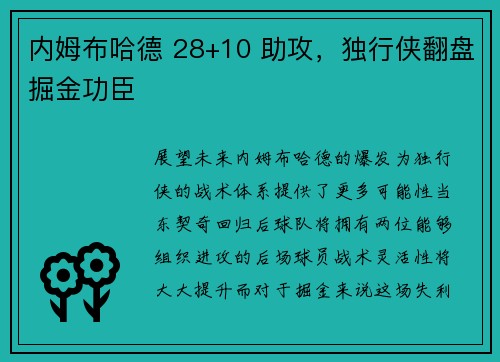 内姆布哈德 28+10 助攻，独行侠翻盘掘金功臣